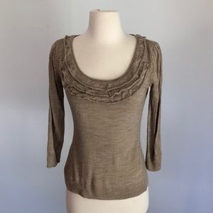 New York & Company Cream Ruffled Scoop Sweater XS